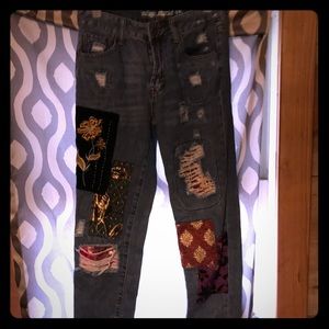 Indigo thread patchwork Capri pants size 0